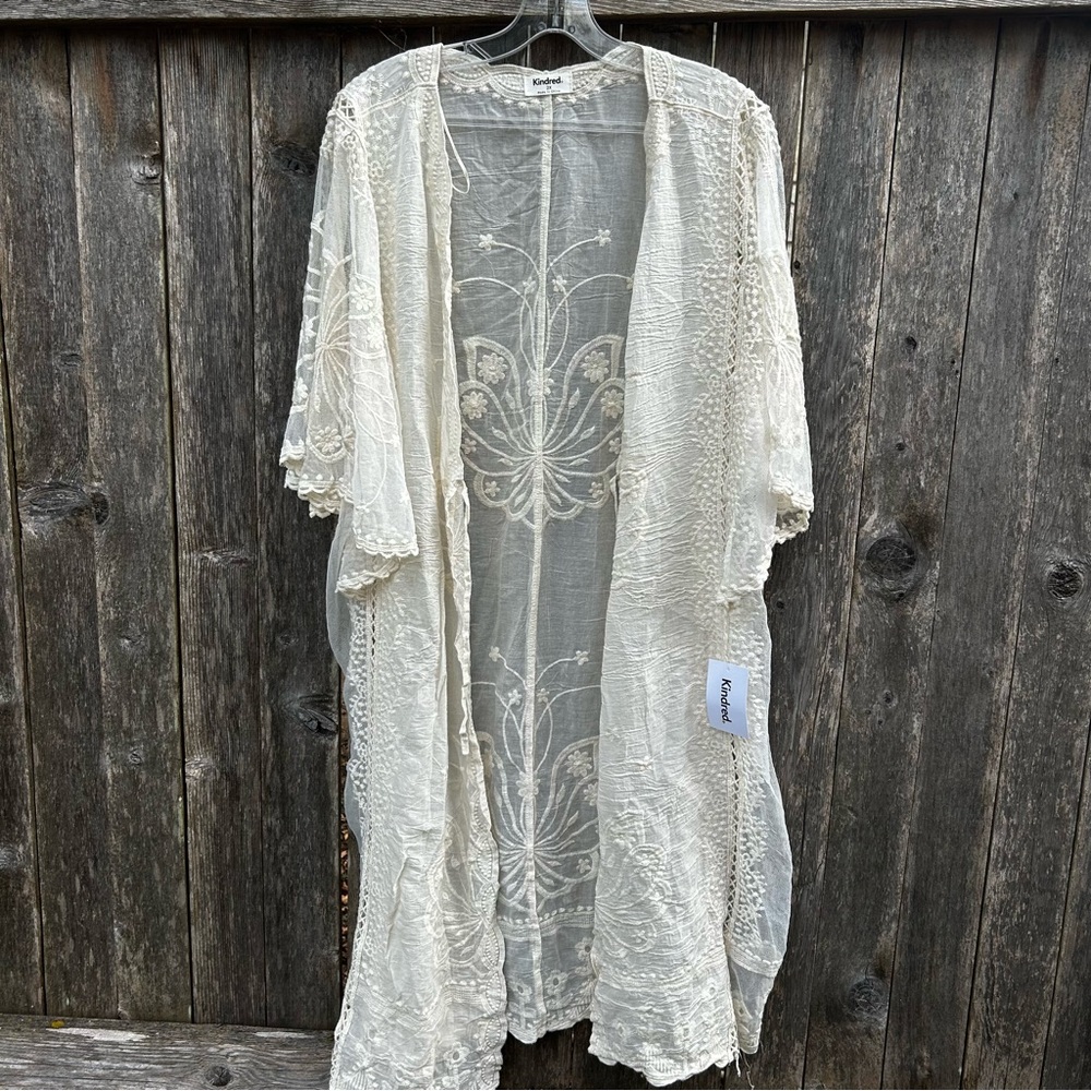 Kindred Boho Cream Lace Kimono Size 2XL
